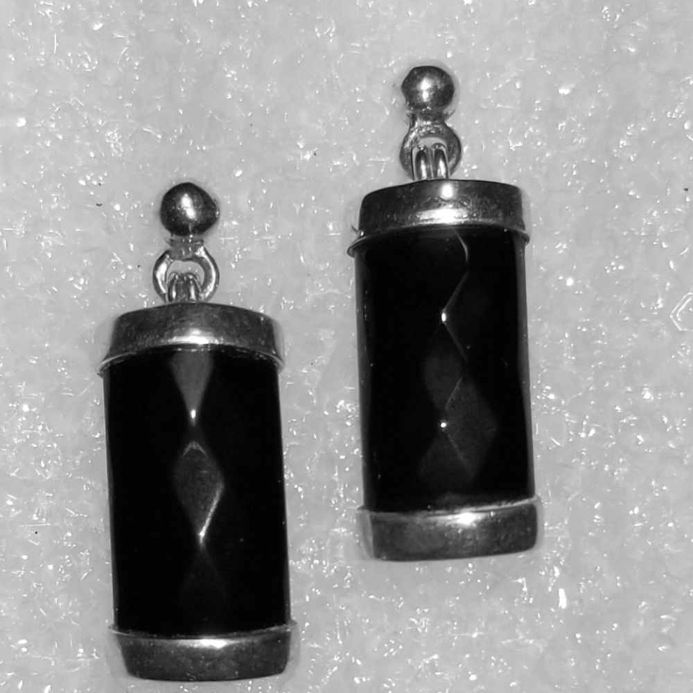 Sterling Faceted Black Onyx Earrings
